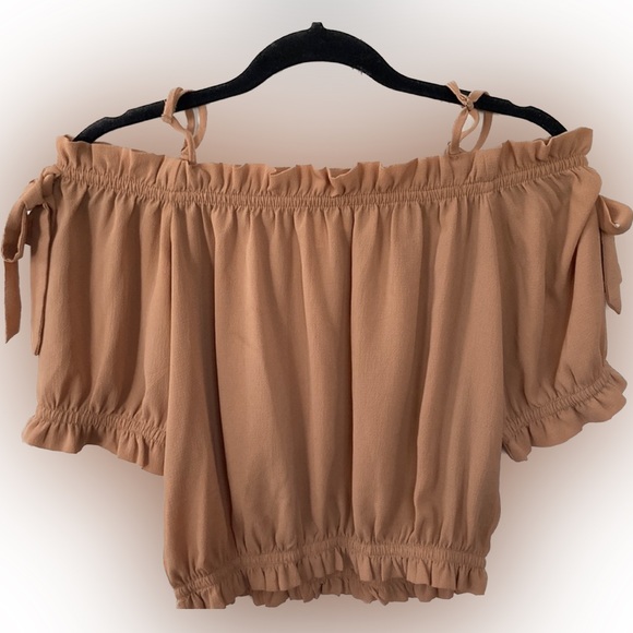 ❤️🔥5/20$ ACTIVE USA💫Women’s Summer☀️Sexy Tan Short Sleeve Bow Cropped Top - Picture 1 of 8
